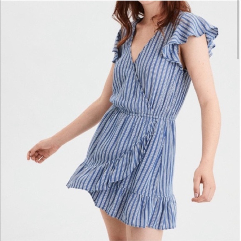 American Eagle blue and white striped RomperDress